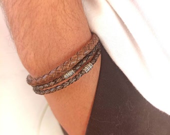 Bracciale in pelle fatto a mano, braccialetto da uomo, regalo per papà, regalo per coppia, regalo di anniversario, braccialetti personalizzati, unici