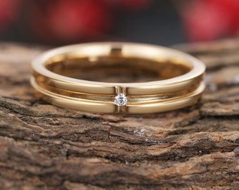Simple diamond wedding band women,14k yellow gold ring,delicate bridal ring,promise anniversary bridal ring,birthday gift
