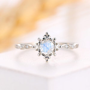 Moonstone engagement ring  white gold,art deco diamond  women ring vintage,half eternity ring prong set,promise ring,anniversary bridal ring