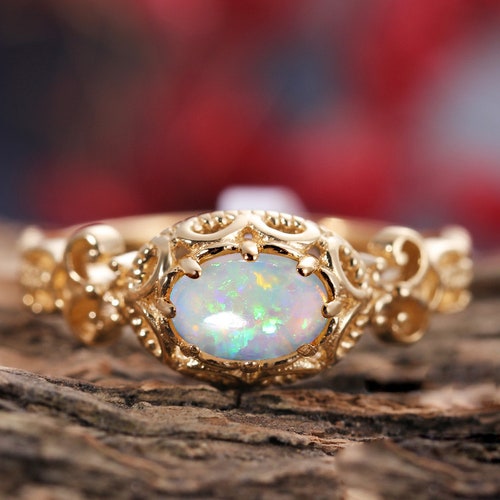 Vintage Oval Cut Opal Engagement Ring Art Deco Ring Unique - Etsy