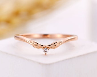 Vintage Curved diamond wedding band art deco rose gold leaf band prong set ring promise ring art deco ring anniversary ring