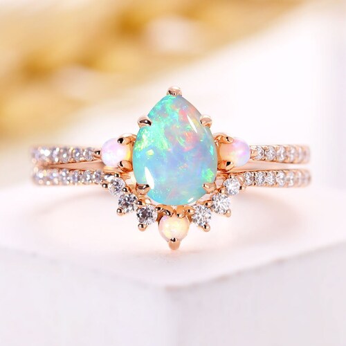 Australian Opal Engagement Ring Rose Gold Opal Ring Opal - Etsy Australia