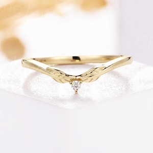 Vintage Diamant / Moissanite (gebogener) Ehering antikes Gelbgold Blattband einzigartige Prong gesetzt Ring Art-Deco-Brautjubiläum