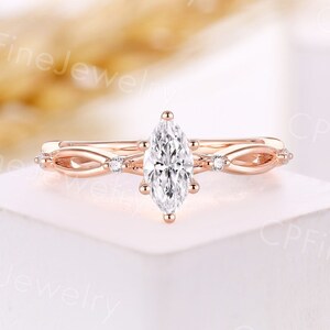 Vintage marquise shape moissanite engagement ring rose gold ring antique twist ring round natural diamond ring anniversary promise ring