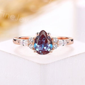 Vintage alexandrite engagement ring rose gold ring marquise diamond moissanite cluster ring round ring anniversary promise ring