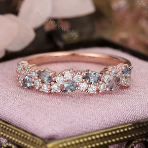 Alexandrite Wedding Band, Cluster Matching Band, Women Promise Ring by CPFineJewelry