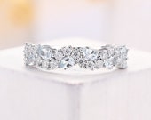 Vintage Aquamarine wedding band pear shaped white gold ring diamond ring moissanite ring half eternity ring art deco bridal band Anniversary