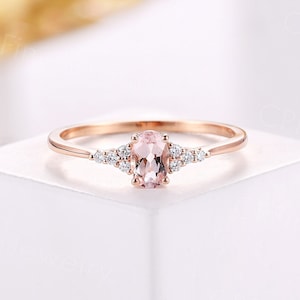 Vintage morganite engagement ring art deco rose gold diamond rings oval pink morganite ring simple anniversary ring unique promise ring