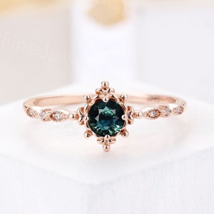 Vintage Teal Sapphire Engagement Ring Rose Gold Ringart Deco - Etsy
