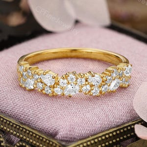 Natural Diamond Ring, Moissanite Wedding Band, Cluster Stacking Ring by CPFineJewelry