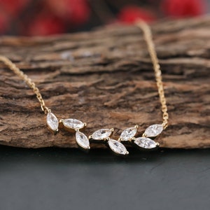 Dainty diamond leaf necklace 14k gold art deco simple leaf shaped pendent birthday gift unique moissanite bridal anniversary promise gift image 1