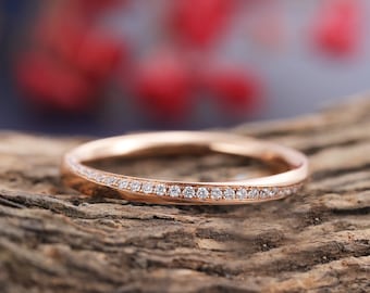 Dainty round diamond wedding band rose gold wedding ring unique minimalist ring stacking matching ring promise ring Anniversary bridal ring