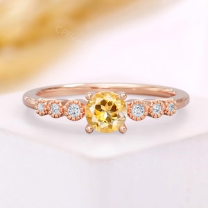 Yellow Citrine Engagement Ring - Dainty Rose Gold November Birthstone Wedding Ring - Minimalist Moissanite Promise Ring by CPFineJewelry