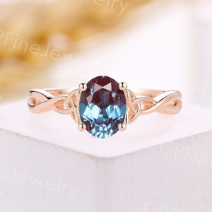 Oval alexandrite engagement ring antique twist ring rose gold ring vintage solitaire ring handmade ring anniversary promise ring