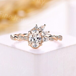Ovale moissaniet verlovingsring roségouden twist ring vintage peer diamanten ring ronde ring verjaardag belofte ring