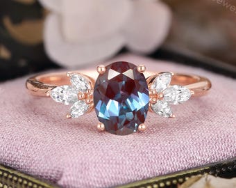 Alexandrite Engagement Ring, Vintage Diamond Ring, Rose Gold Wedding Ring by CPFineJewelry