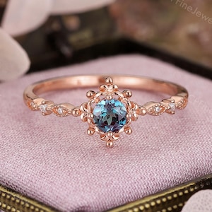 Alexandrite Engagement Ring, Diamond Wedding Ring, Dainty Promise Ring by CPFine Jewelry
