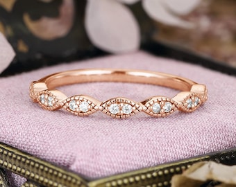 Moissanite Wedding Band, Milgrain Half Eternity Ring, Matching Promise Ring by CPFineJewelry