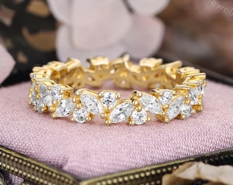 Moissanite Wedding Ring, Vintage Full Eternity Band, Antique Stacking Ring by CPFineJewelry
