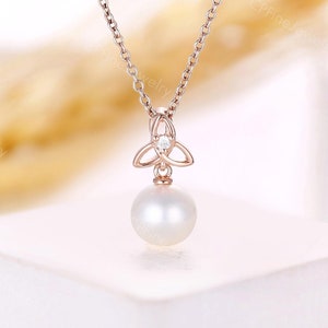 淡水パール ケルト ネックレス - ハンドメイド ローズゴールド トリニティ ノット ペンダント - CPFineJewelry による彼女へのエレガントなアイルランド記念日ギフト