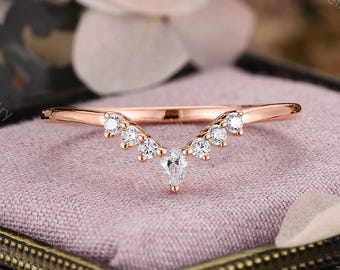 Moissanite Curved Band, Chevron Wedding Ring, Diamond Stacking Bands by CPFineJewelry