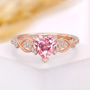 Heart Padparadscha Engagement Ring - Rose Gold Wedding Ring - Pink Peach Sapphire Promise Ring - Vintage Anniversary Ring by CPFineJewelry