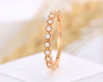 Vintage diamond wedding band rose gold, half eternity wedding band, delicate band, promise band, anniversary band, promise ring, bridal ring