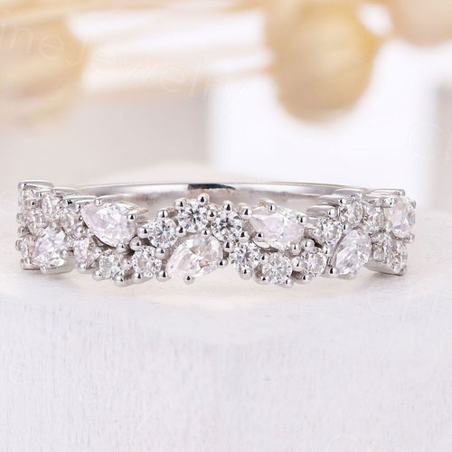 Vintage Moissanite Wedding Band Unique Engagement Band Pear Etsy