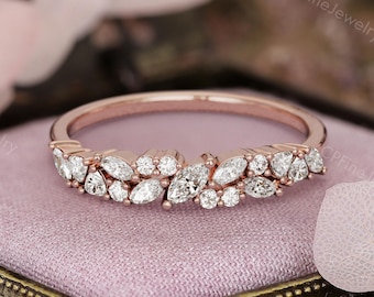 Moissanite Cluster Band, Dainty Stacking Ring, Rose Gold Wedding Band by CPFineJewelry