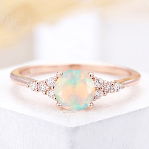 African Faceted Opal Engagement Ring Rose Gold Round Cut Ring - Etsy