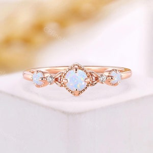 Minimalist Opal Engagement Ring - Vintage Rose Gold Opal Wedding Ring - Diamond Elegant Wedding Band for Women by CPFineJewelry