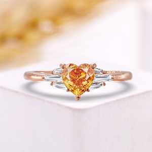 Heart Orange Sapphire Engagement Ring - Cluster Rose Gold Antique Promise Ring - Unique Vintage Wedding Ring for Women by CPFineJewelry
