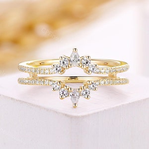 Pear moissanite diamond enhancer wedding band unique art deco matching ring jacket yellow gold art deco stacking rings anniversary ring