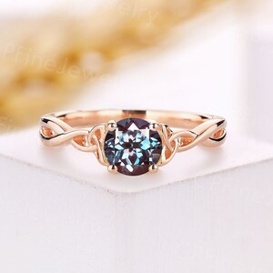 Vintage Round Alexandrite engagement ring Rose gold ring unique Twist ring Solitaire ring celtic ring Anniversary Promise ring