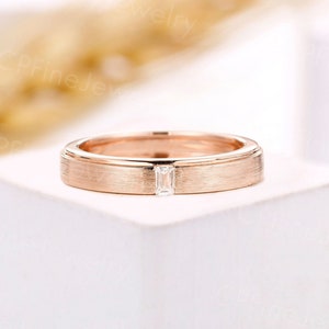 Baguette moissanite engagement ring rose gold ring unique solitaire wedding ring solid gold band bar set ring anniversary promise ring