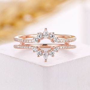 Pear Diamond Enhancer Wedding Band Unique Moissanite Matching Ring Jacket Rose Gold Art Deco Stacking Wedding Rings Anniversary Promise Ring