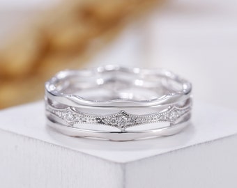Unique multi band 14k gold,delicate diamond ring women,milgrain ring,promise ring men,anniversary bridal ring