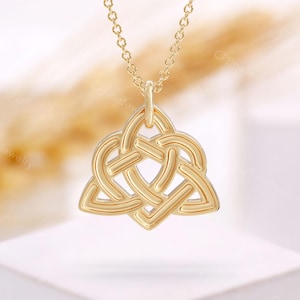 Celtic Heart Trinity Knot Necklace - Yellow Gold Irish Love Pendant - Forever Heart Triquetra Solid Gold for Women Necklace by CPFineJewelry