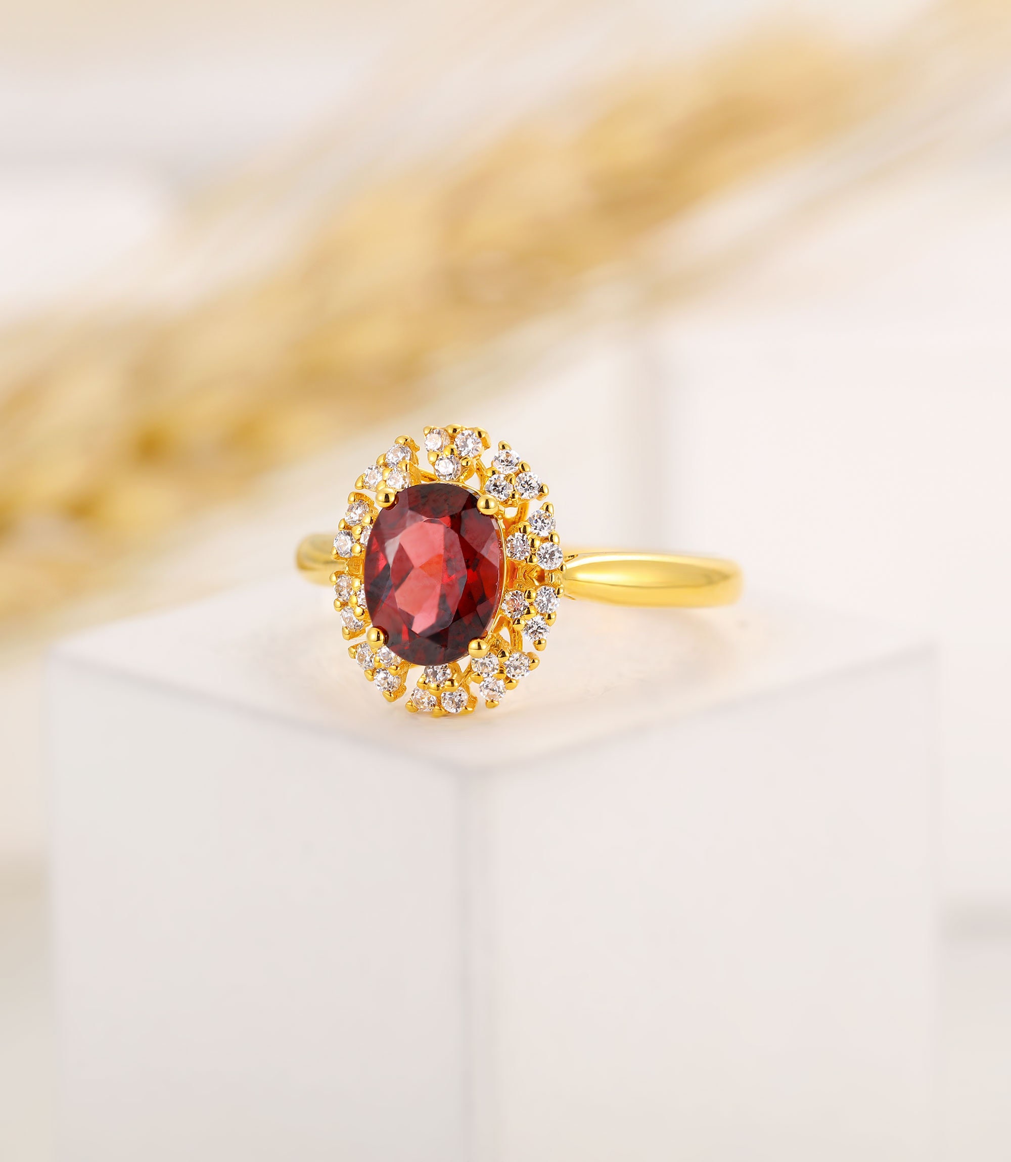 Garnet engagement ring oval cut diamond halo women ring prong | Etsy