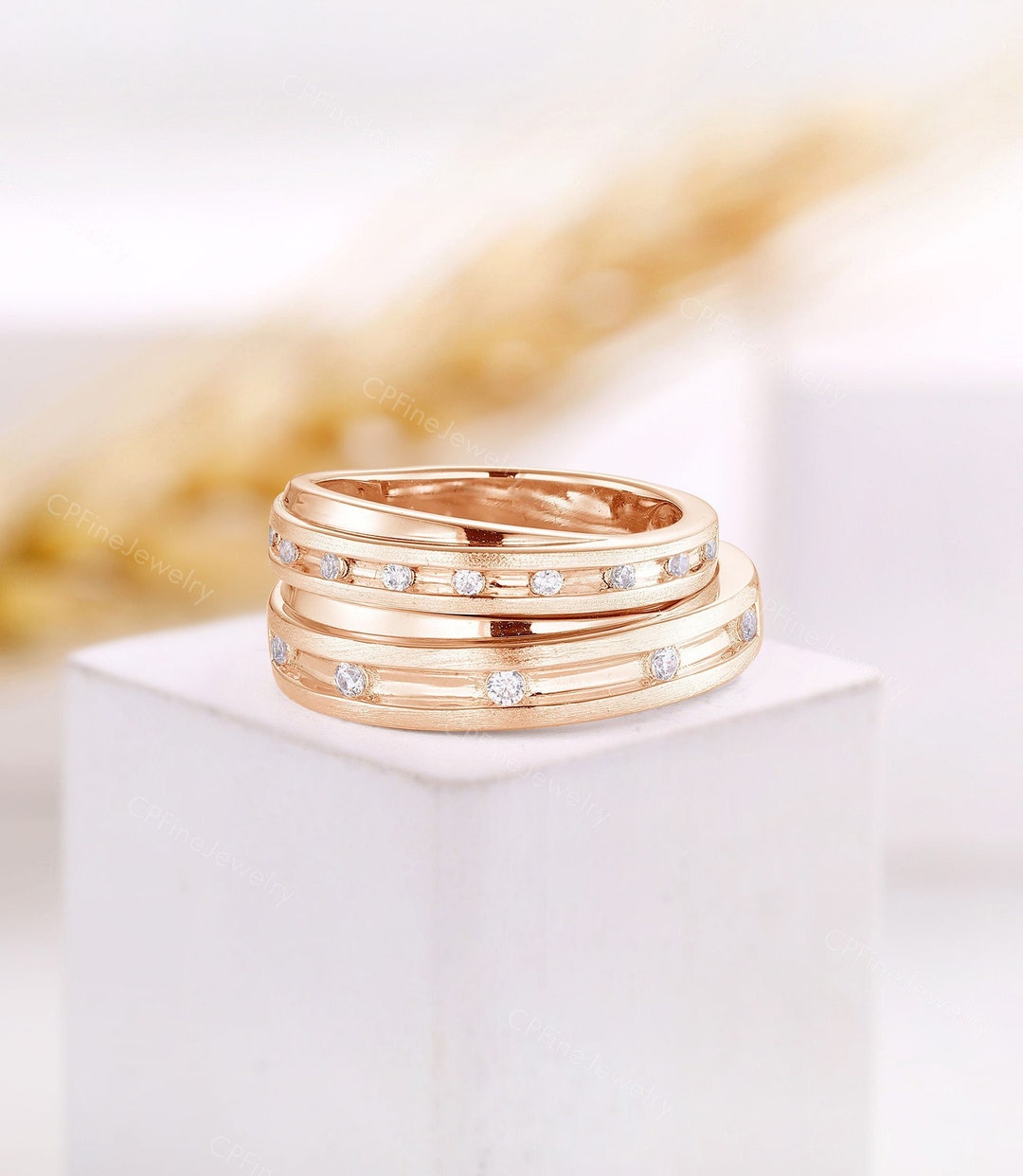 His and Hers Matte Couple's Band Moissanite 10K/14K Solid Gold