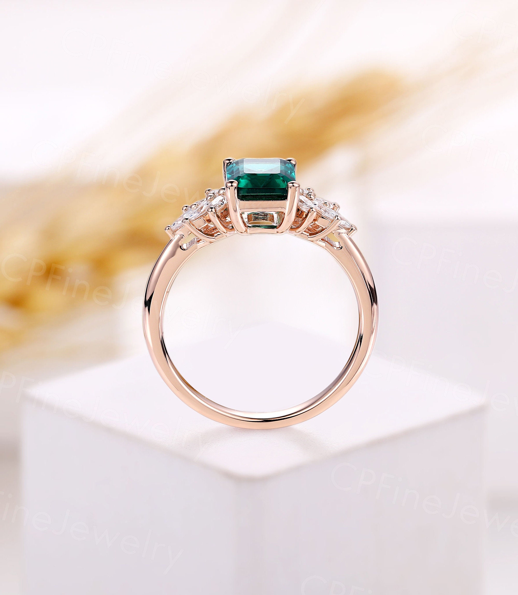 Vintage Emerald Engagement Ring Art Deco Moissanite Cluster - Etsy