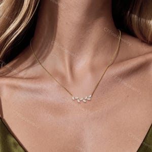 Diamond Leaf Necklace, Dainty Gold Pendent, Moissanite Birthday Gift by CPFineJewelry image 2