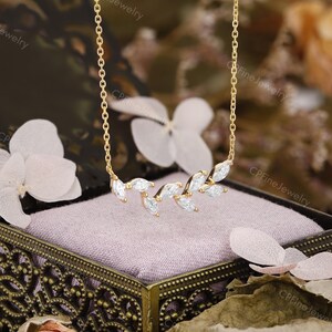 Diamond Leaf Necklace, Dainty Gold Pendent, Moissanite Birthday Gift by CPFineJewelry image 5