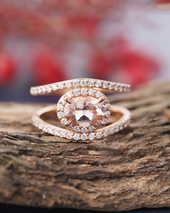 Oval Cut Morganite Engagement Ring Womenvintage Diamond | Etsy
