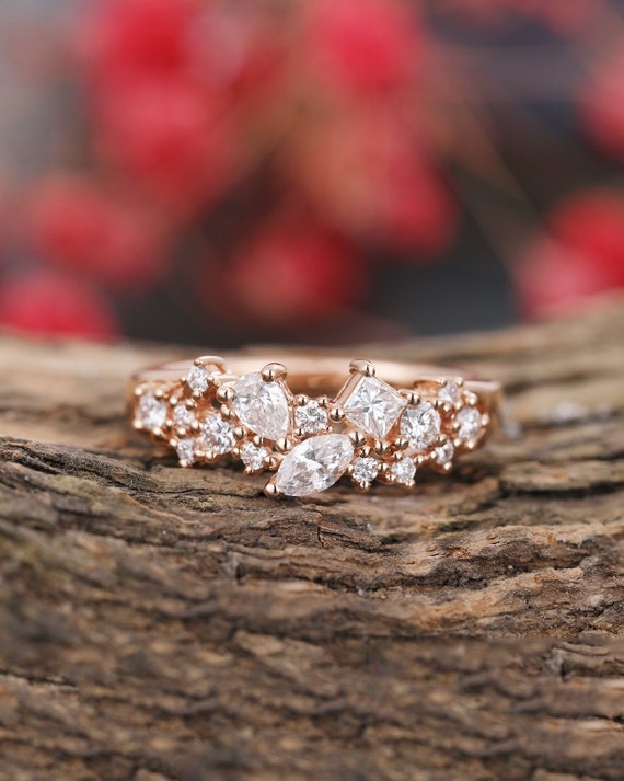 ANTIQUE HALF MOON 4.11 CT Ring Set SIZE 5 CZ Anniversary Bridal Wedding 3 PC ANTIQUE HALF MOON 4.11 CT Ring Set SIZE 5 CZ Anniversary Bridal Wedding 3 PC