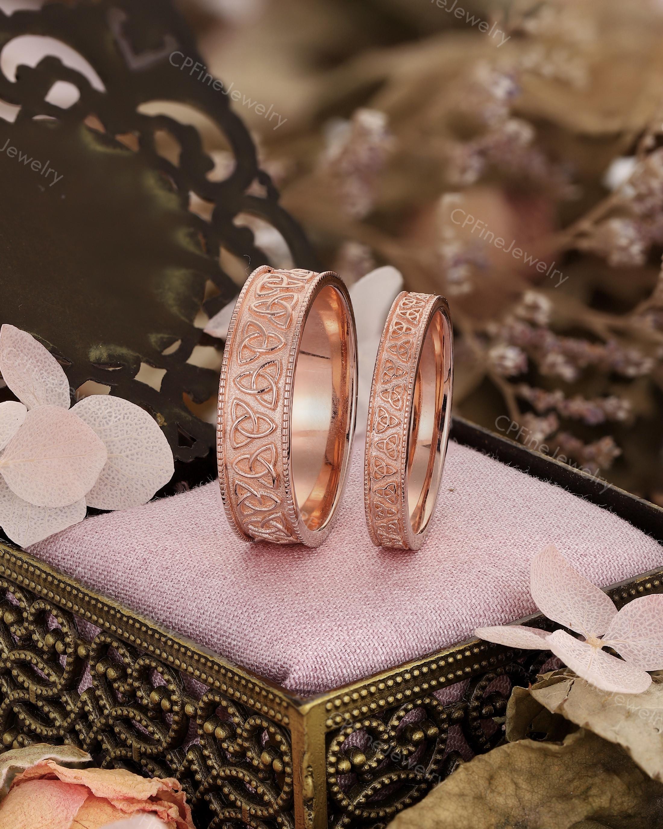 Celtic Style Wedding Ring, Rose Gold Couple's Ring, Love Knot His