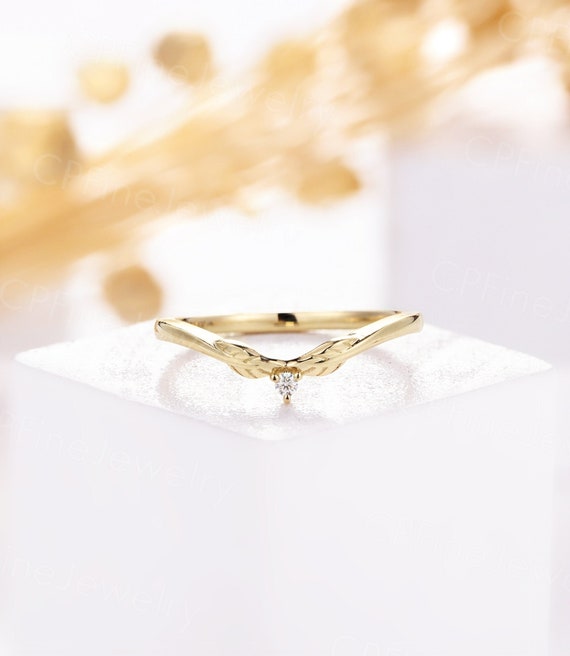 Vintage Curved Diamond/moissanite Wedding Band Antique Yellow Gold