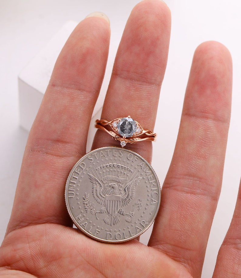 Salt and pepper diamond ring set round cut art deco diamond Etsy