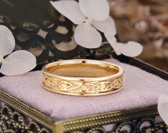 アクセサリー 90s Celtic Arts floral Celtic ball ring Celtic Knot Wedding Band, Solid Gold Infinity Ring, Traditional