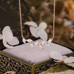 Diamond Leaf Necklace, Dainty Gold Pendent, Moissanite Birthday Gift by CPFineJewelry image 9
